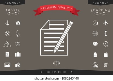 Sheet of paper and pencil icon