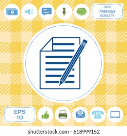 Sheet of paper and pencil icon