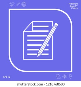 Sheet of paper and pencil icon. Graphic elements for your design