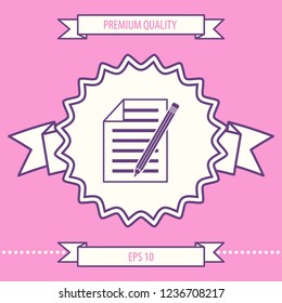 Sheet of paper and pencil icon. Graphic elements for your design
