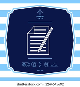 Sheet of paper and pencil icon. Graphic elements for your design