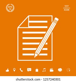 Sheet of paper and pencil icon. Graphic elements for your design