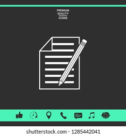 Sheet of paper and pencil icon. Graphic elements for your design