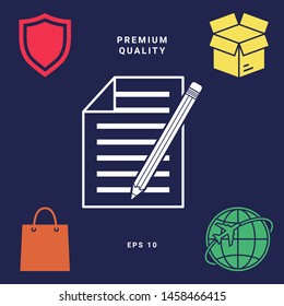 Sheet of paper and pencil icon. Graphic elements for your design