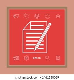 Sheet of paper and pencil icon. Graphic elements for your design