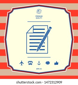 Sheet of paper and pencil icon. Graphic elements for your design