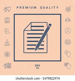 Sheet of paper and pencil icon. Graphic elements for your design