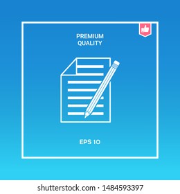 Sheet of paper and pencil icon. Graphic elements for your design