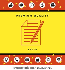 Sheet of paper and pencil icon. Graphic elements for your design
