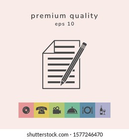 Sheet of paper and pencil icon. Graphic elements for your design