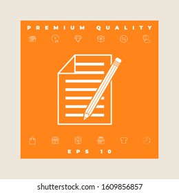 Sheet of paper and pencil icon. Graphic elements for your design