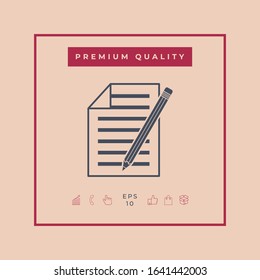 Sheet of paper and pencil icon. Graphic elements for your design
