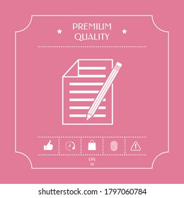 Sheet of paper and pencil icon. Graphic elements for your design