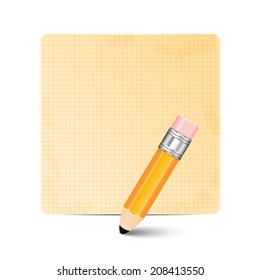 Sheet of paper and pencil isolated on white background