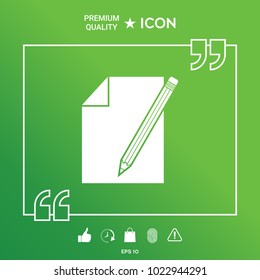 Sheet of paper and pencil symbol icon