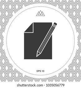 Sheet of paper and pencil symbol icon