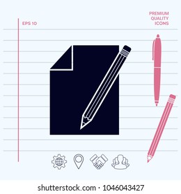 Sheet of paper and pencil symbol icon