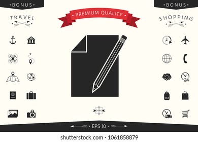 Sheet of paper and pencil symbol icon