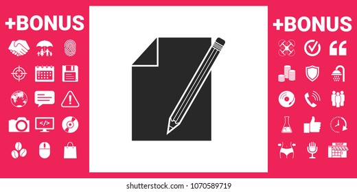 Sheet of paper and pencil symbol icon