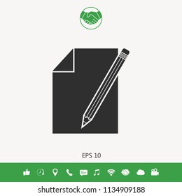 Sheet of paper and pencil symbol icon