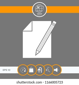 Sheet of paper and pencil symbol icon