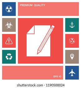 Sheet of paper and pencil symbol icon