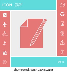 Sheet of paper and pencil symbol icon