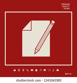 Sheet of paper and pencil symbol icon. Graphic elements for your design