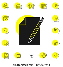 Sheet of paper and pencil symbol icon. Graphic elements for your design
