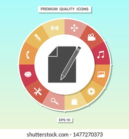 Sheet of paper and pencil symbol icon. Graphic elements for your design