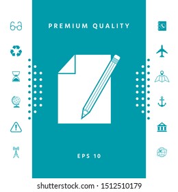Sheet of paper and pencil symbol icon. Graphic elements for your design