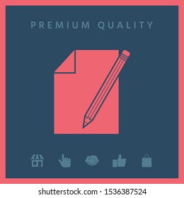 Sheet of paper and pencil symbol icon. Graphic elements for your design