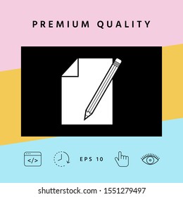 Sheet of paper and pencil symbol icon. Graphic elements for your design