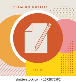 Sheet of paper and pencil symbol icon. Graphic elements for your design