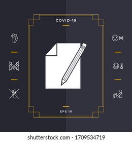 Sheet of paper and pencil symbol icon. Graphic elements for your design