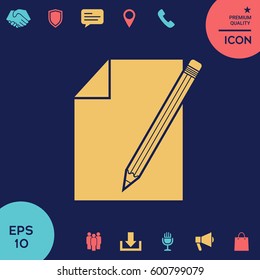 Sheet of paper and pencil symbol icon
