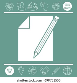 Sheet of paper and pencil symbol icon