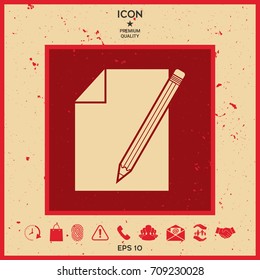 Sheet of paper and pencil symbol icon