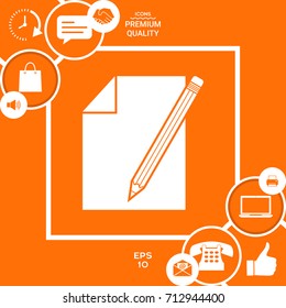 Sheet of paper and pencil symbol icon