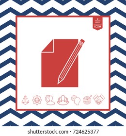 Sheet of paper and pencil symbol icon