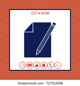 Sheet of paper and pencil symbol icon