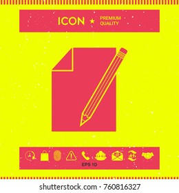 Sheet of paper and pencil symbol icon
