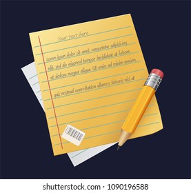 Sheet of paper with pencil, writing, copywriting, blogging. vector illustration