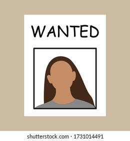A sheet of paper with a photograph of a female character and the words "Wanted"