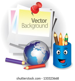 Sheet paper pinned by pin with pencil  on white background. Concept of global education. Vector illustration isolated,