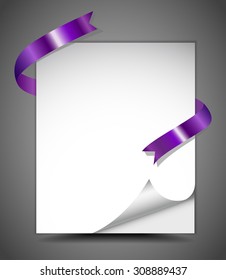 Sheet of paper with purple ribbon