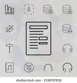 sheet of paper with records icon. Universal set of web for website design and development, app development