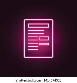 sheet of paper with records neon icon. Elements of web set. Simple icon for websites, web design, mobile app, info graphics