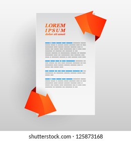 Sheet of paper for sample text with two red arrows on a white background. Vector illustration. EPS 10