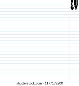 A sheet of paper from a school notebook in a line: pencil and brush